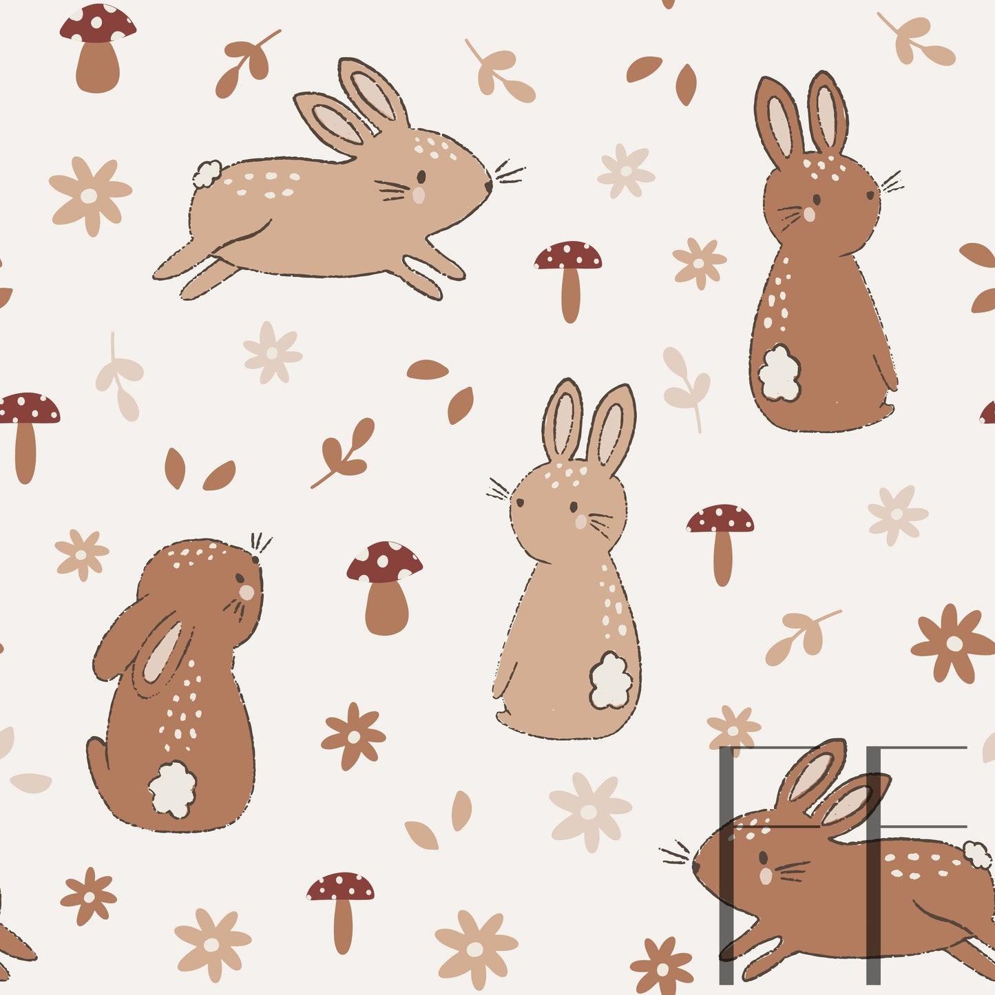 Sweet Bunnies on Beige Raspberry Pattern