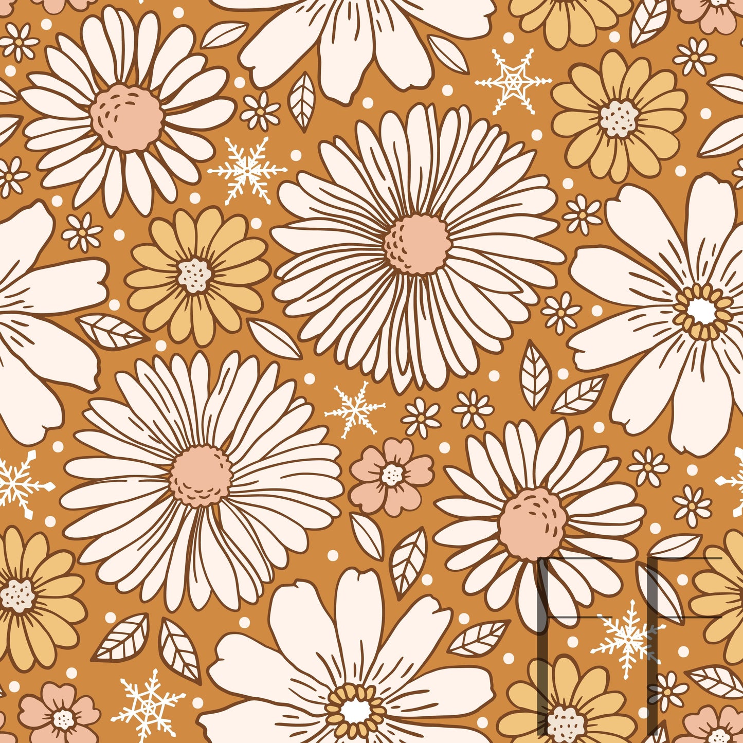 Golden Christmas Snowy Floral raspberry Pattern