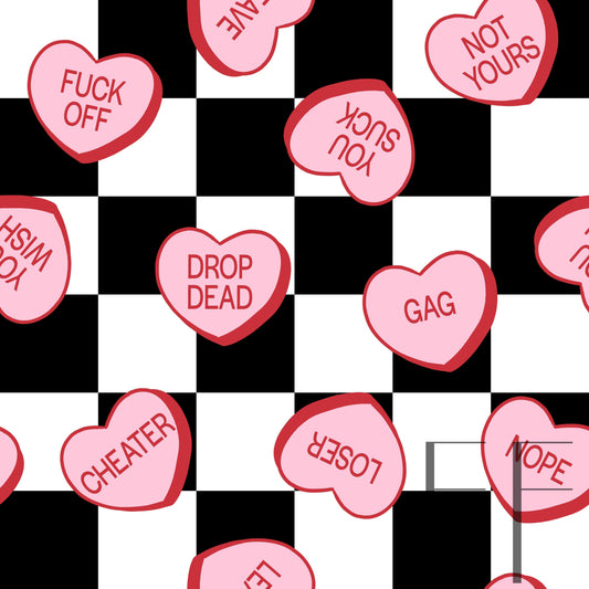 Sweary Conversation Heart checkers Bg raspberry pattern