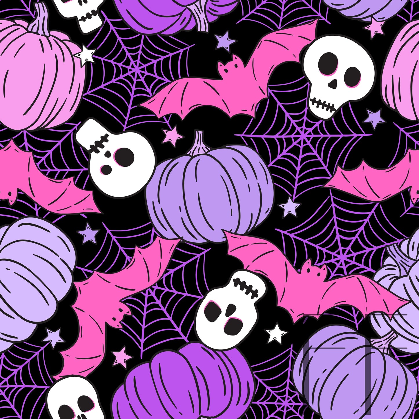 Halloween Pumpkins Skulls bats raspberry Pattern