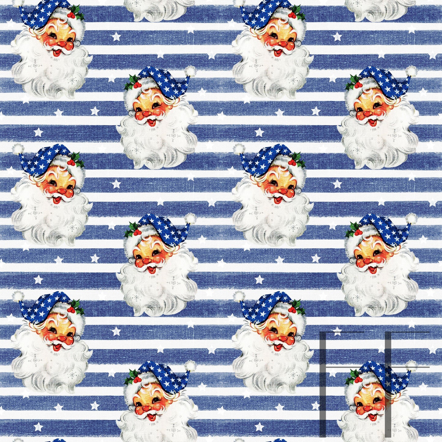 Patriotic Santa on Blue stripped Pattern Co