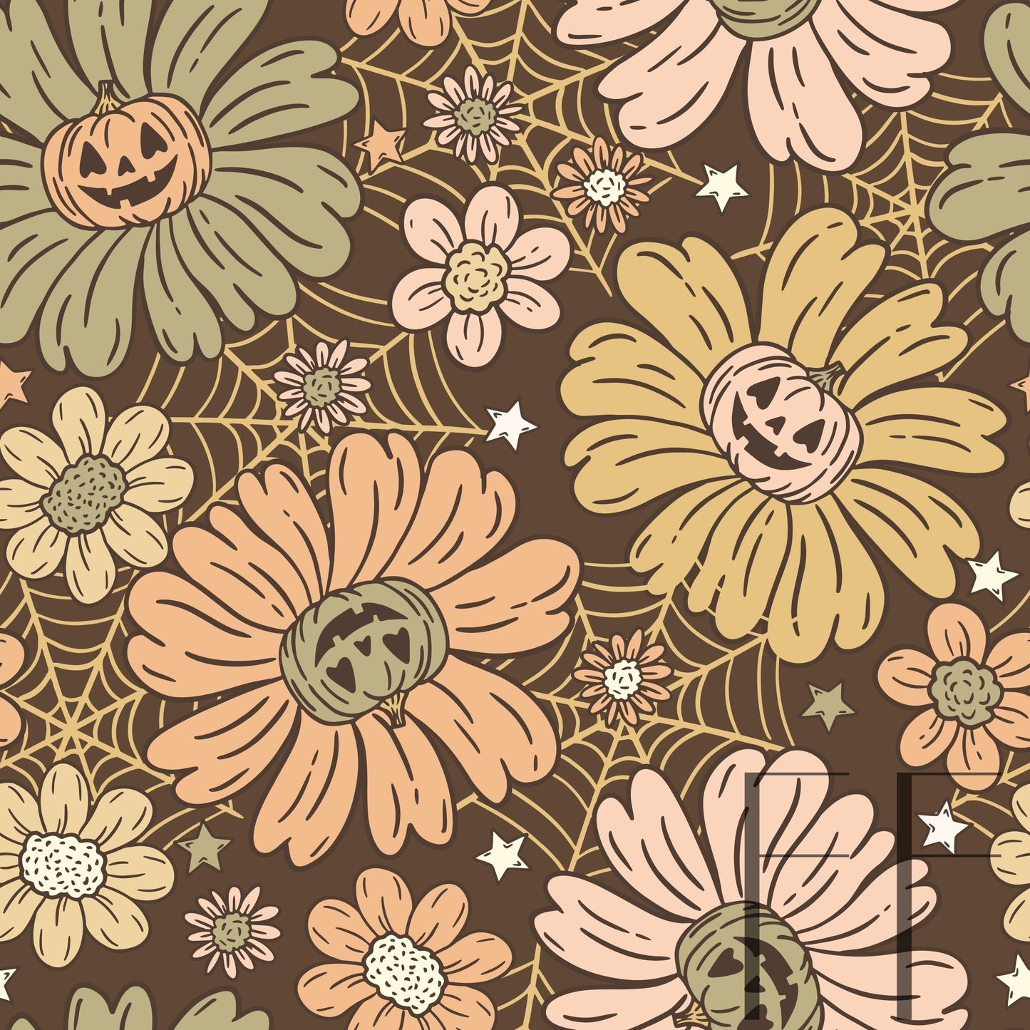 Jack O Lantern Floral Neutral raspberry Pattern