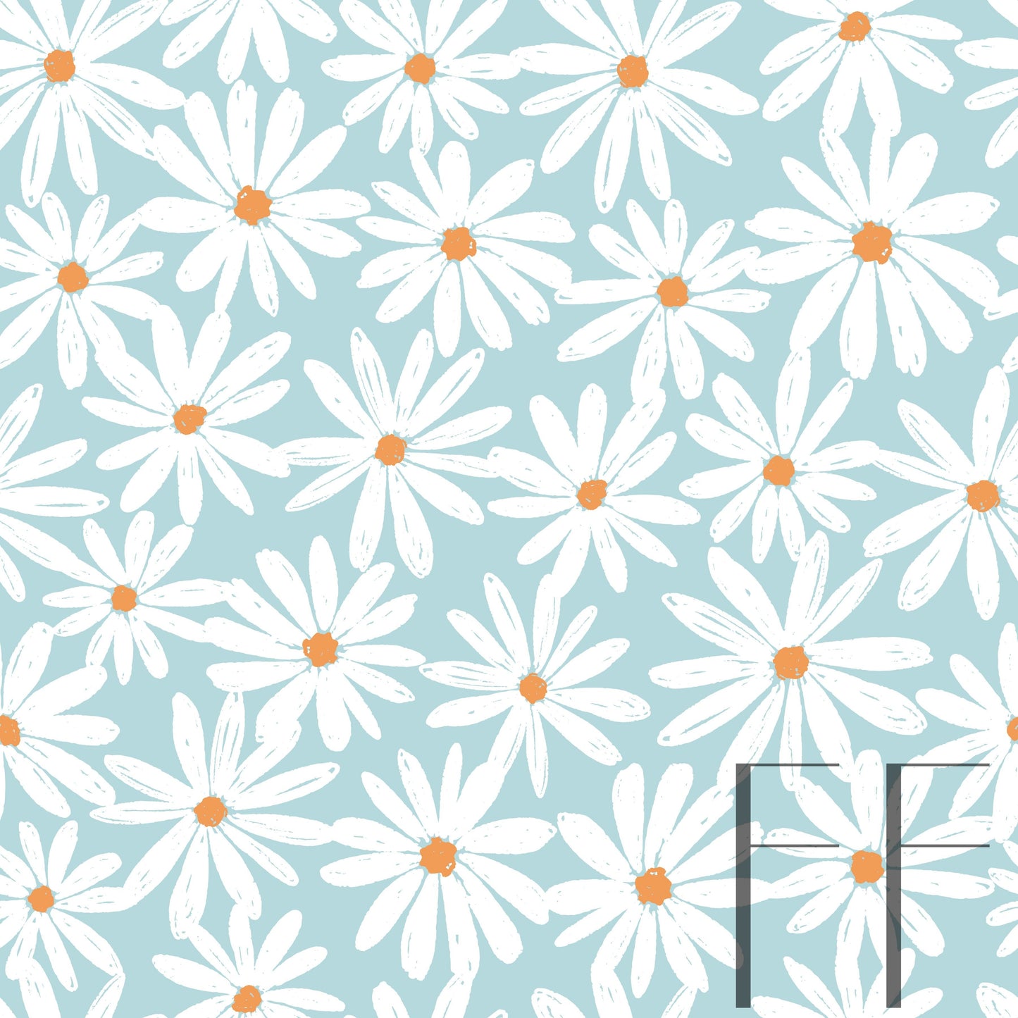 Daisy Toss Light Blue Raspberry Pattern