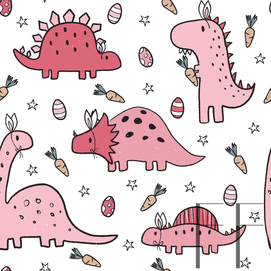 Pink Easter Dinosaurs on white Raspberry Pattern