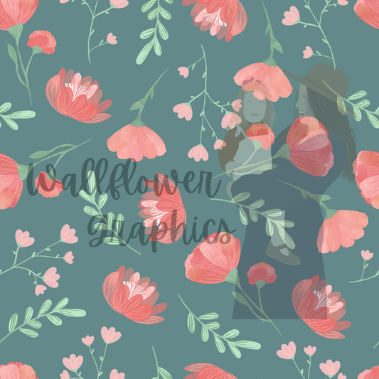 Watercolor Coral Floral-Teal