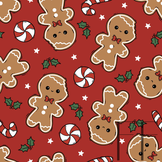 Gingerbread Boy with Bow red raspberry Pattern