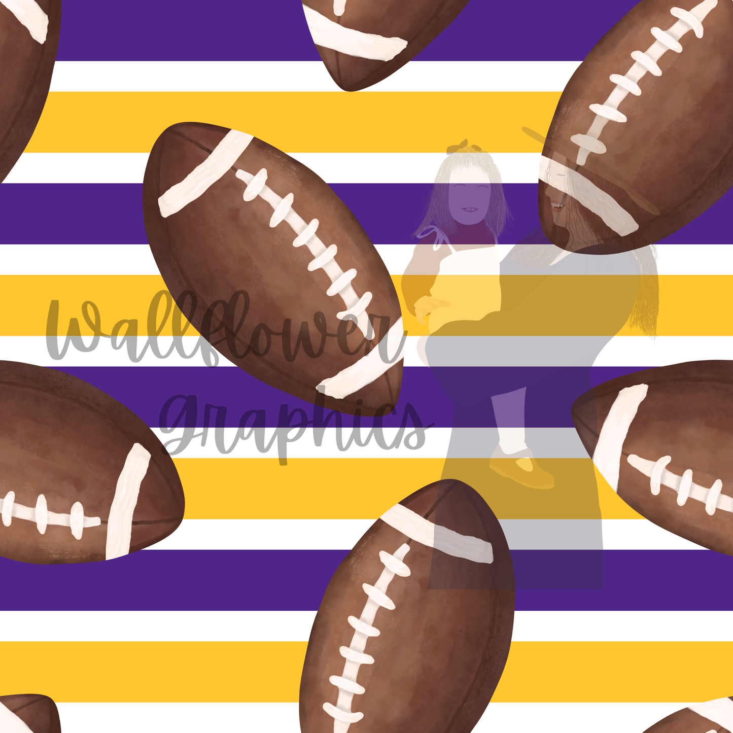 Purple and Gold Stripe Watercolor Footballs