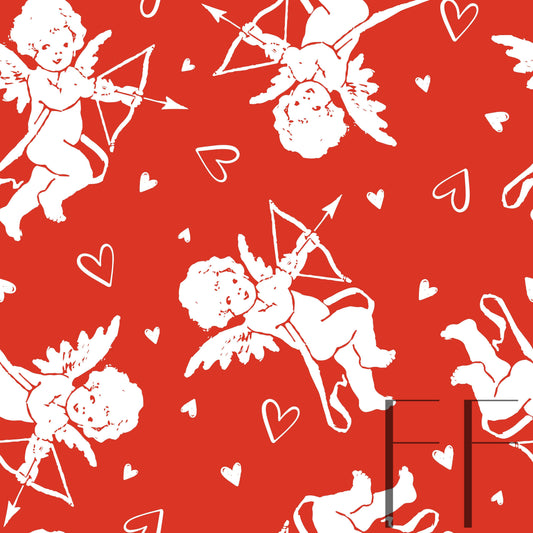 Cupid White on Red raspberry pattern