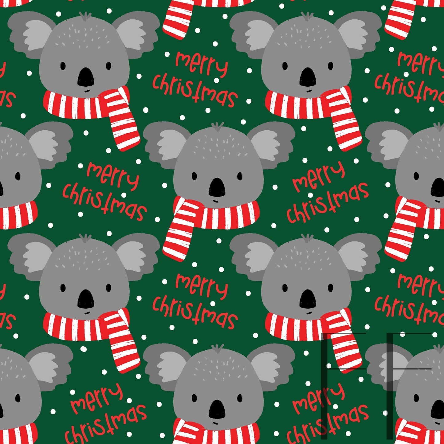 Koala Merry Christmas dark green rasberry Pattern