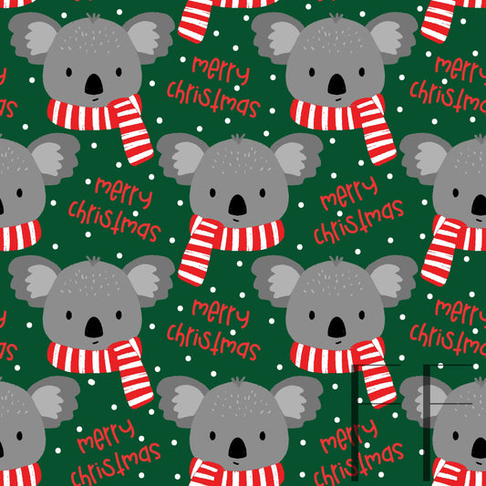 Koala Merry Christmas dark green rasberry Pattern