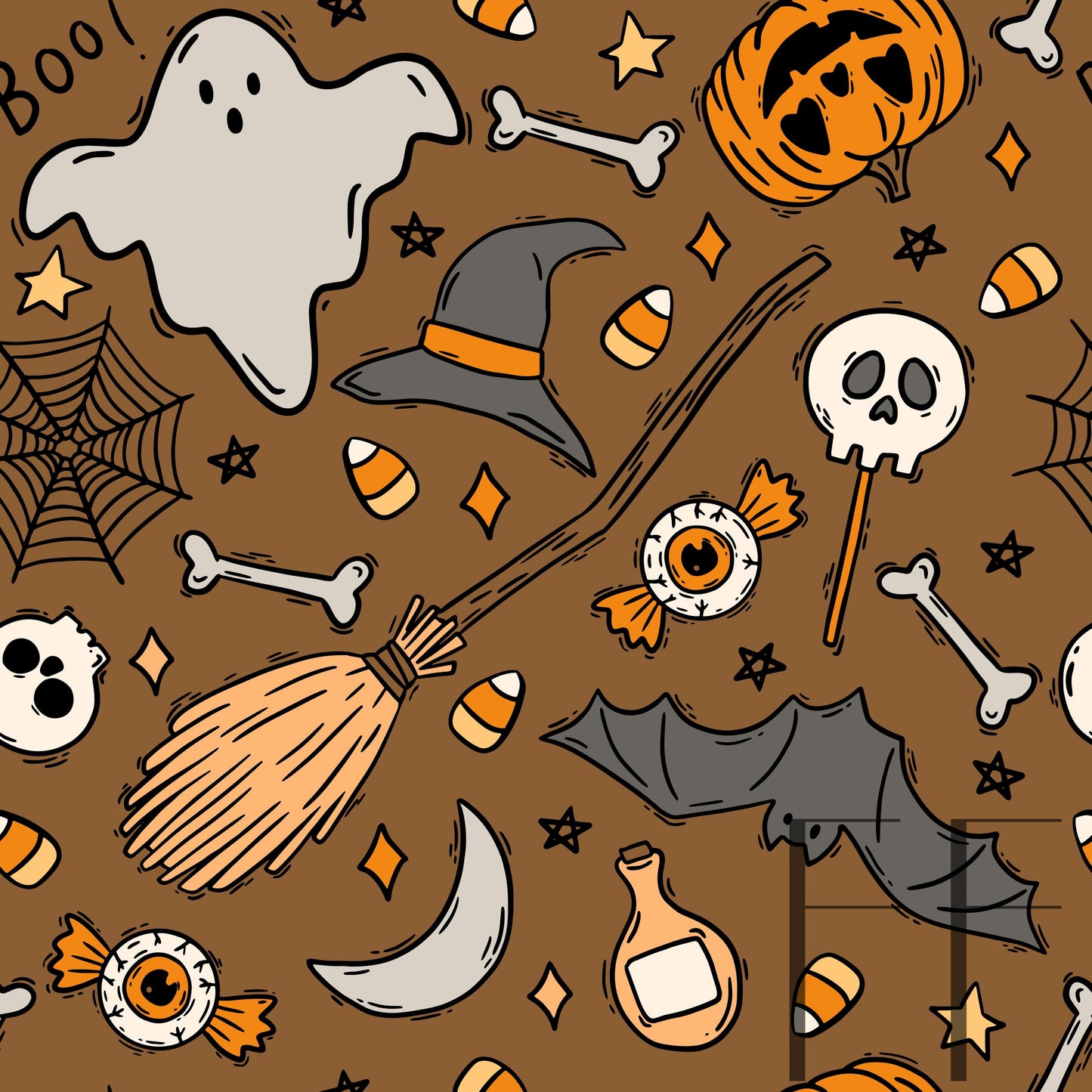 Spooky Halloween Toss Orange grey, brown Raspberry Pattern