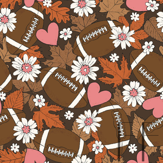 Football Fall and Florals Chocolate Raspberry Pattern