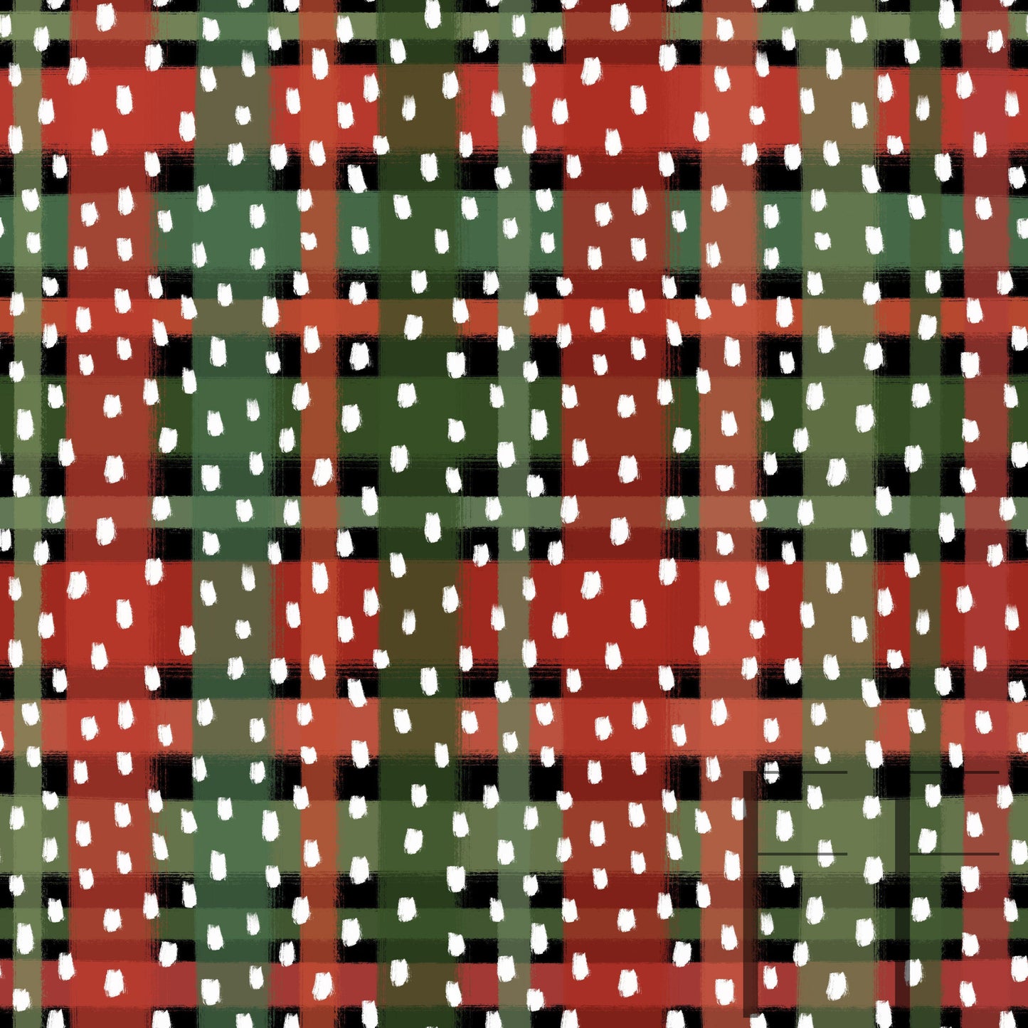 Painted Christmas Plaid white brush strokes Raspberry Pattern