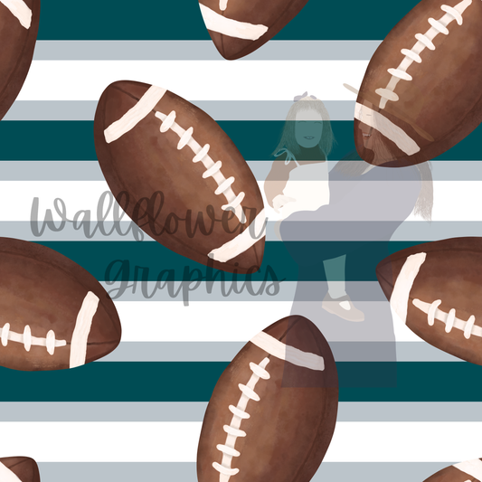 Kelly Green Silver and White Stripes Watercolor Footballs