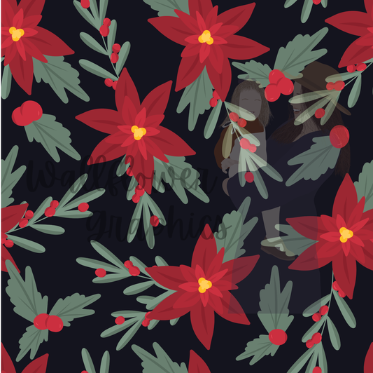 Poinsettias and Mistetoe-Dark Gray