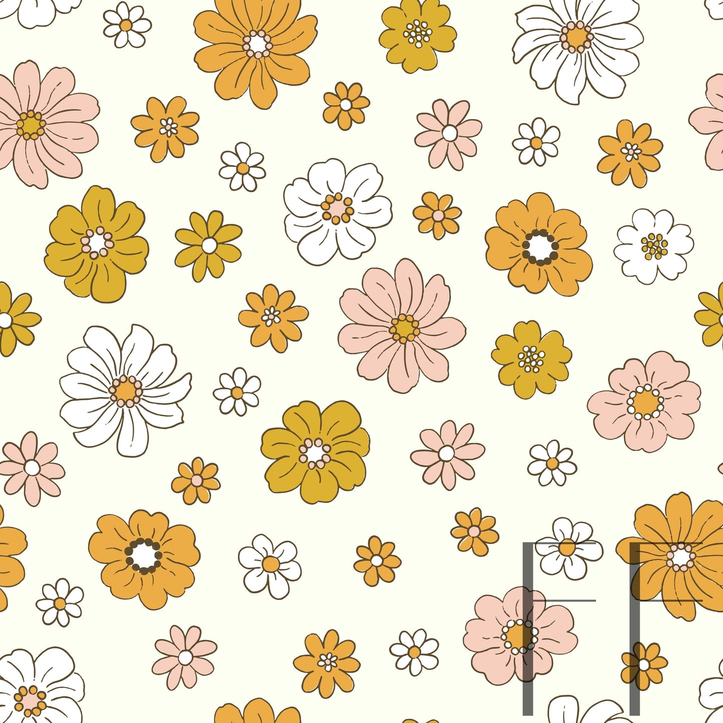 Retro Vintage Floral Toss gold Raspberry Pattern