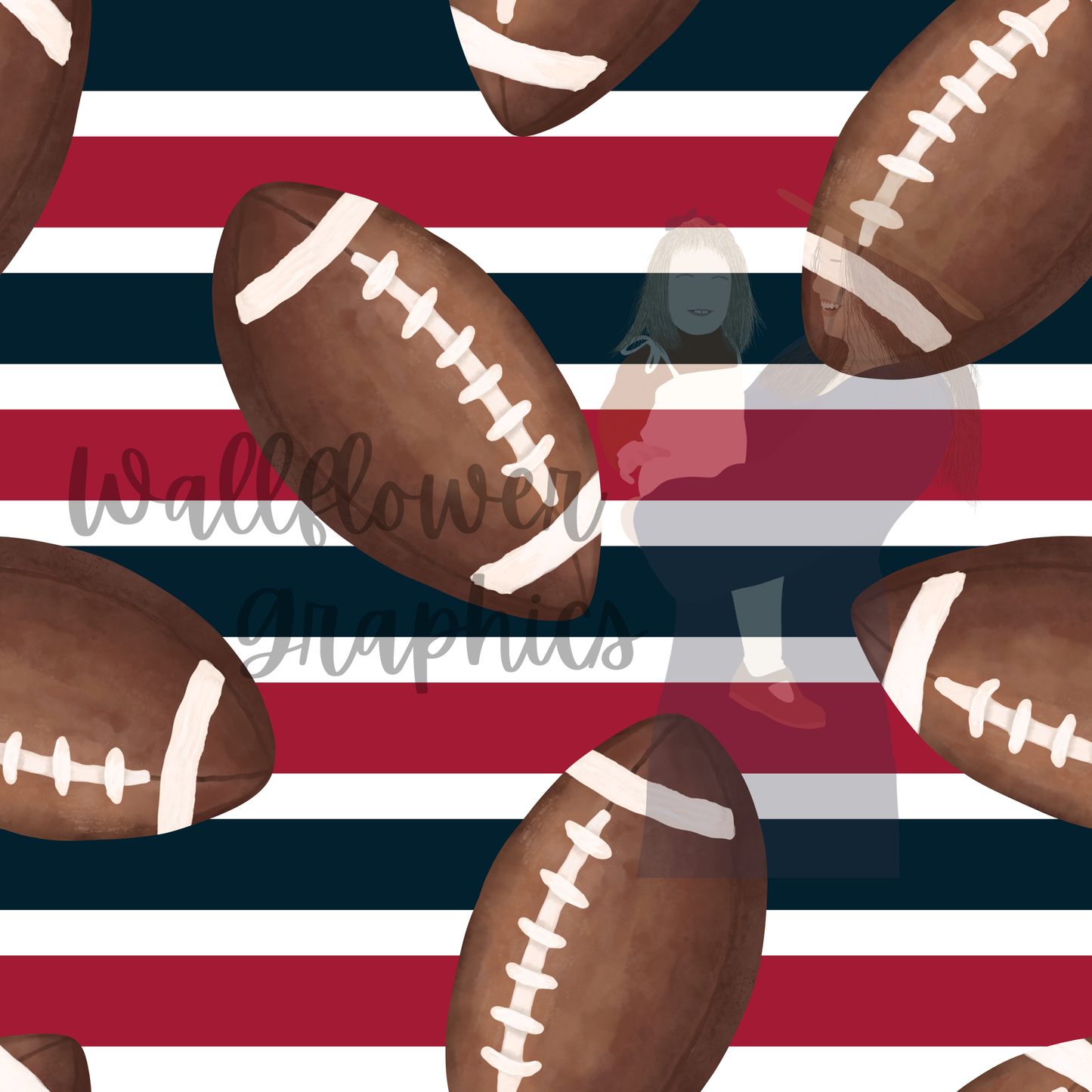 Navy and Red Stripe Watercolor Footballs