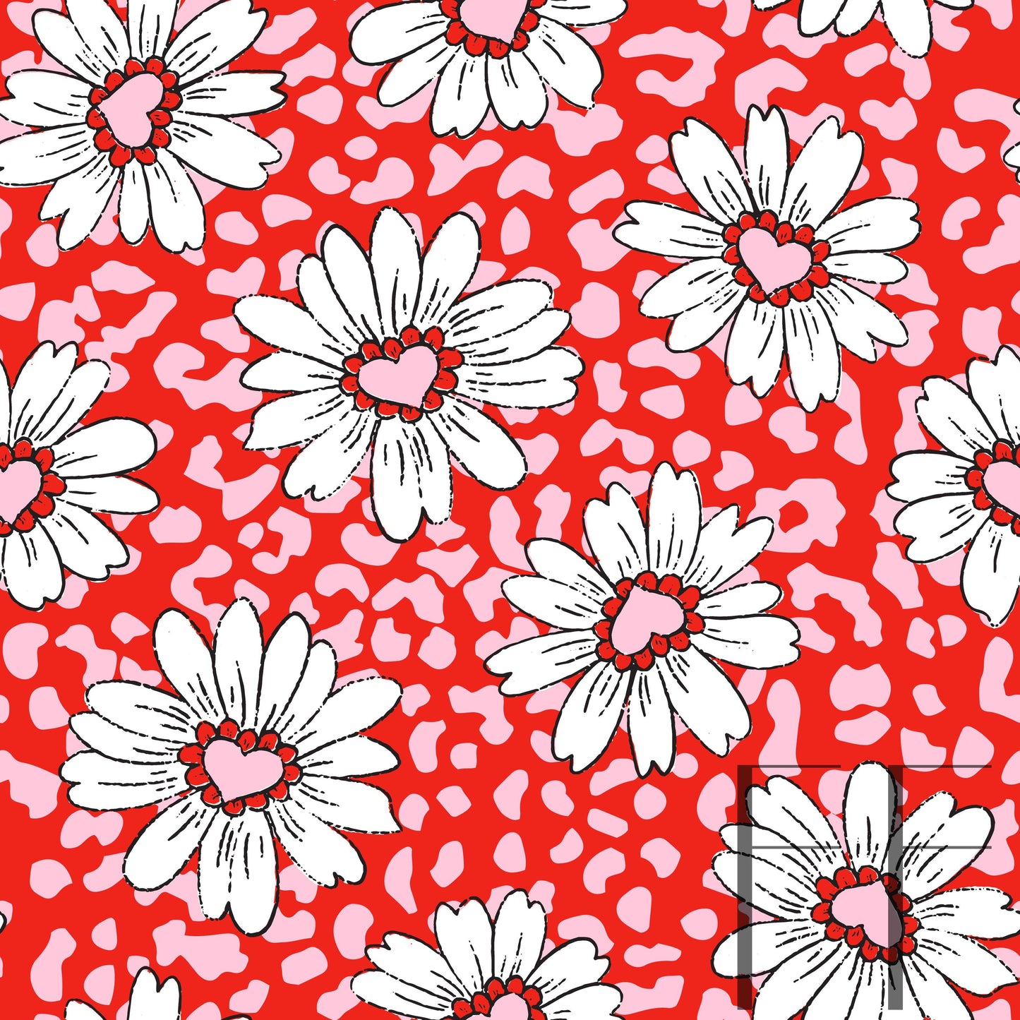 Valentine Floral White on Leopard V2 raspberry pattern