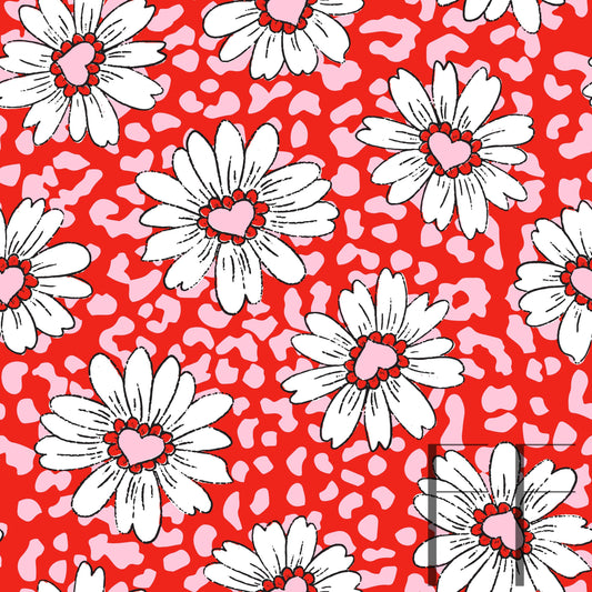 Valentine Floral White on Leopard V2 raspberry pattern