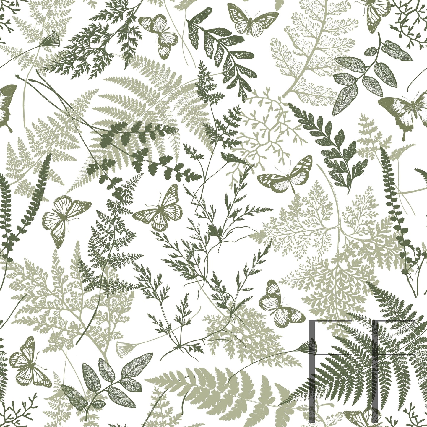 Fern Garden Sage Raspberry Pattern