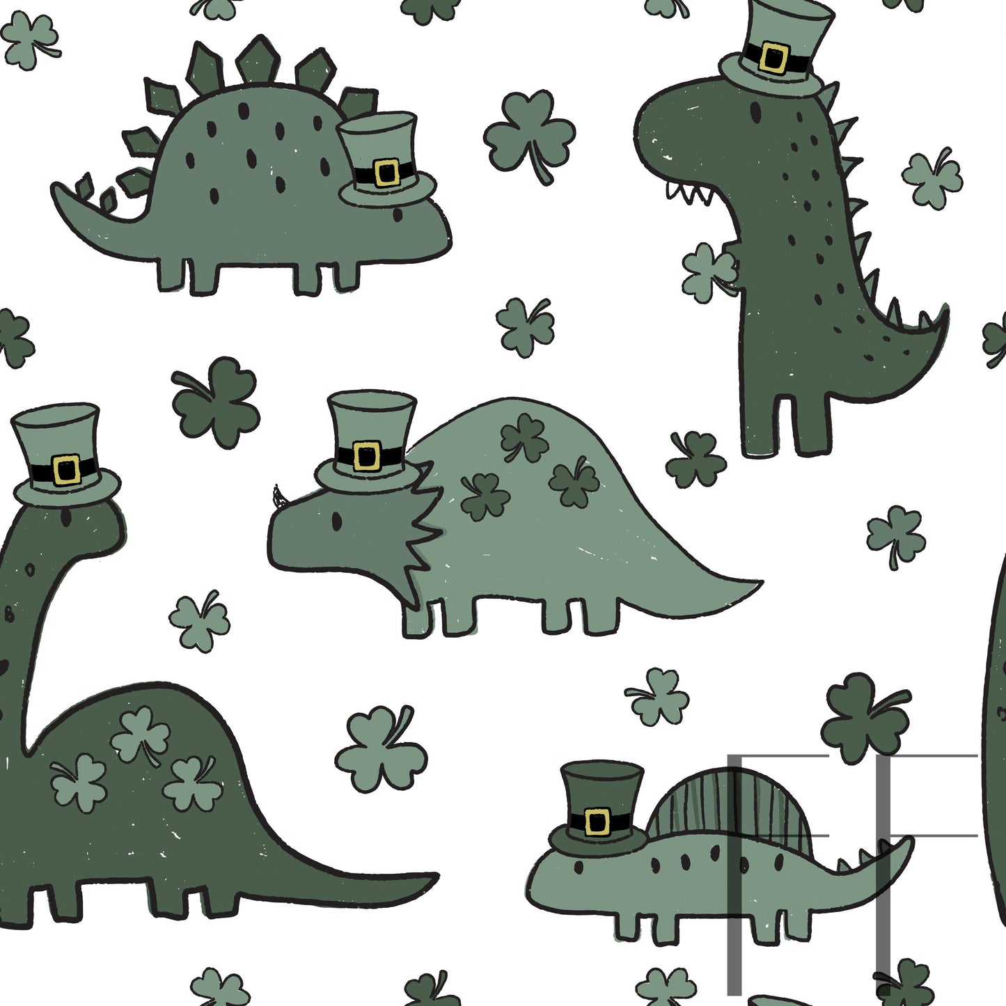 Lucky Dinos Muted Green raspberry pattern