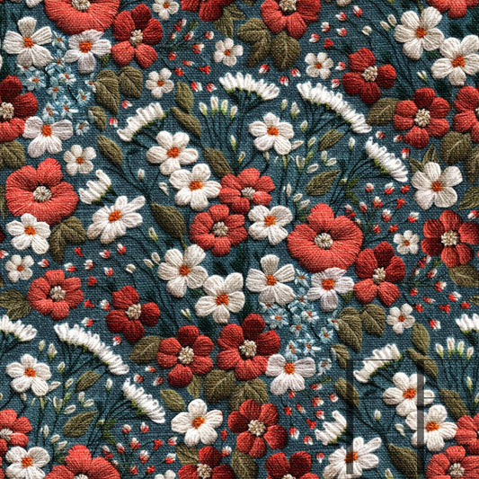 Embroidered Red White Blue raspberry Pattern