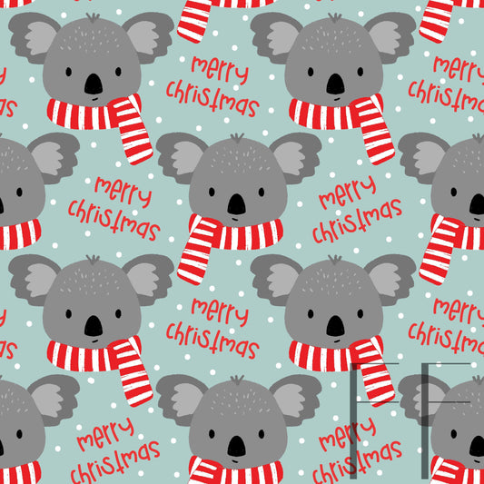 Koala Merry Christmas Light blue raspberry Pattern