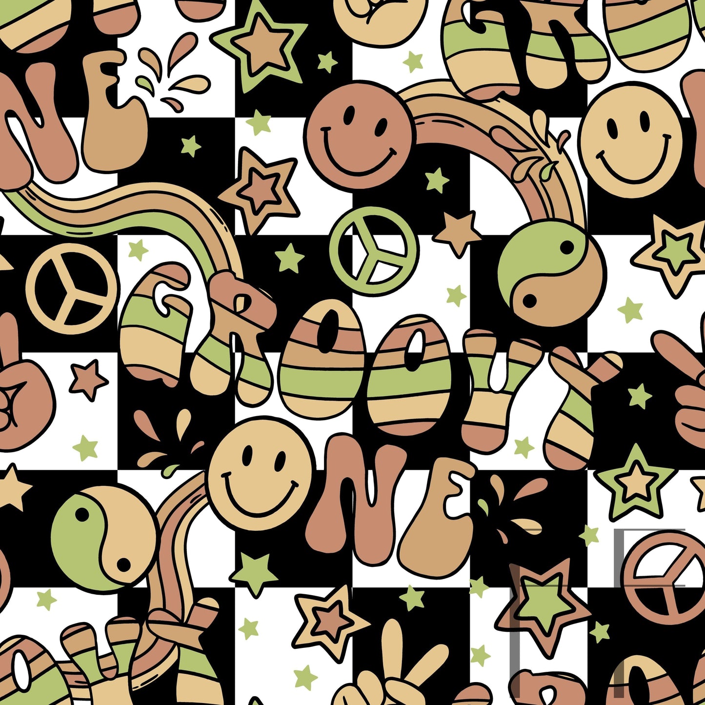 Groovy One gender Neutral green, brown raspberry Pattern