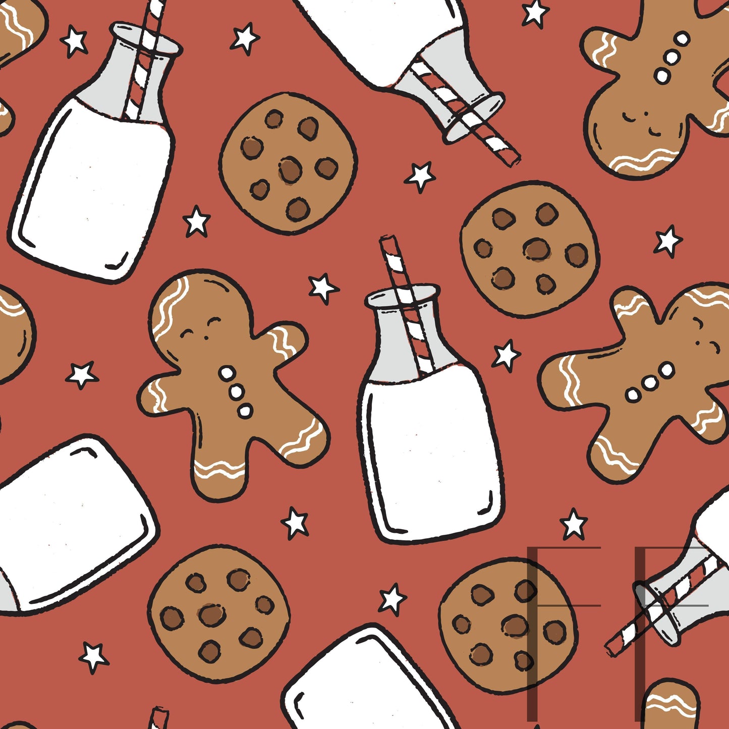 Milk and Cookies Red Raspberry Pattern