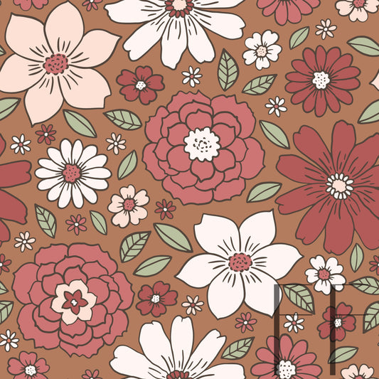 Evelyn Floral in Cranberry crush golden brown raspberry pattern