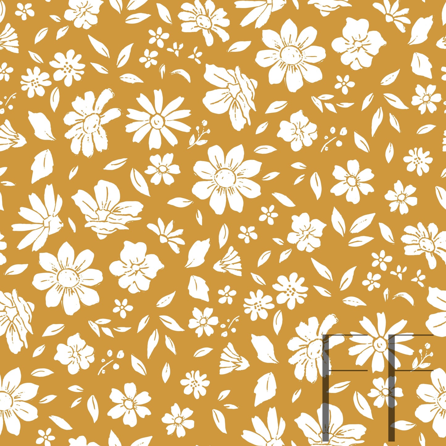 Vintage Florals Mustard Raspberry Pattern