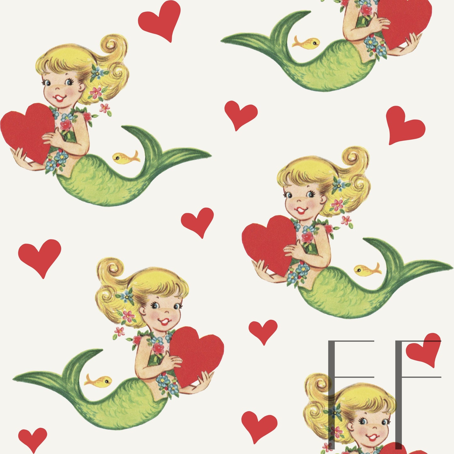 Vintage Mermaid Valentine raspberry Pattern