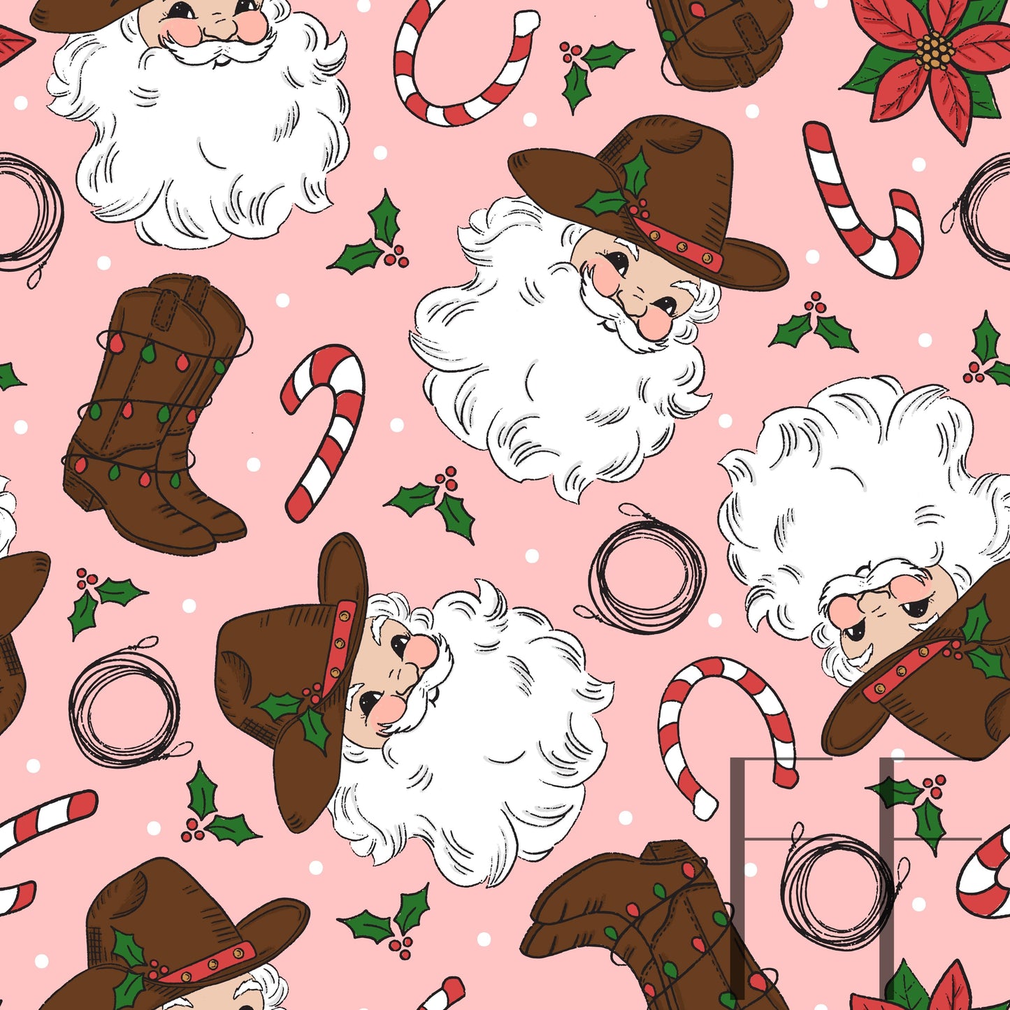 Cowboy Santa Dark Skin pink raspberry Pattern