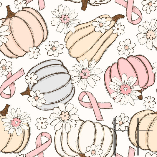 Pink Ribbon Floral Pumpkins Raspberry Pattern