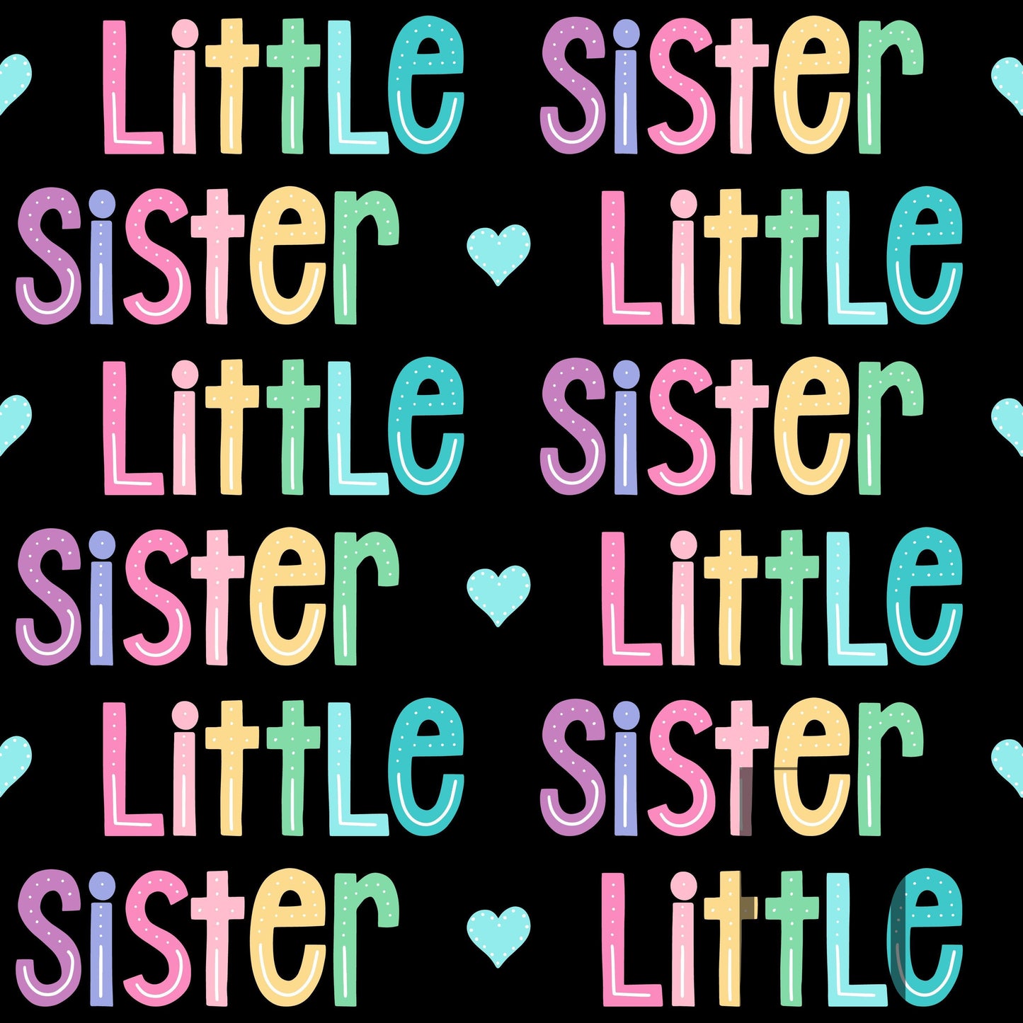 Little Sister Pastel Rainbow hearts black Raspberry Pattern