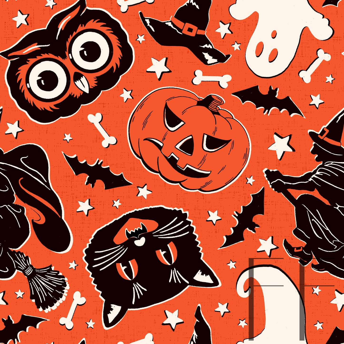 Vintage Halloween Orange raspberry Pattern