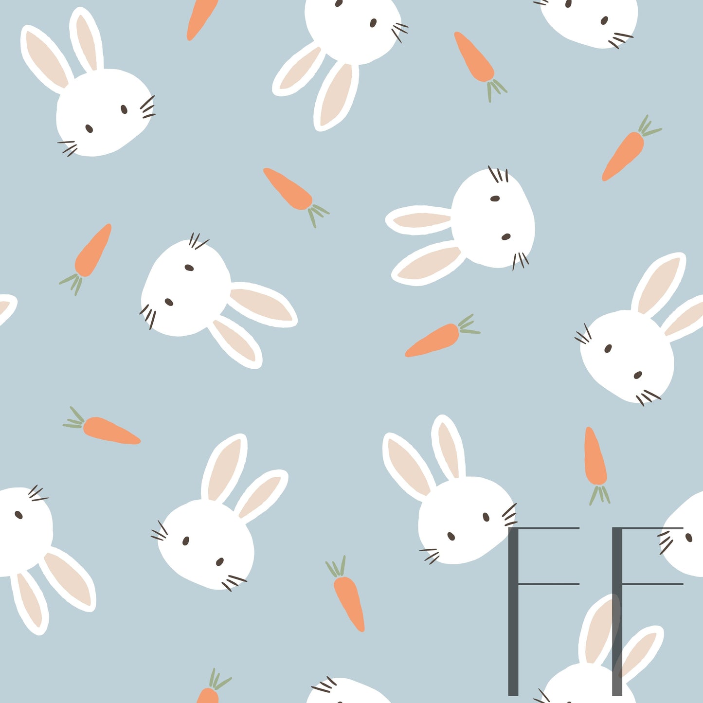 Minimal Bunnies Blue BG raspberry Pattern