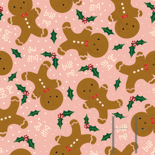 Bite Me Gingerbread Men pink raspberry Pattern