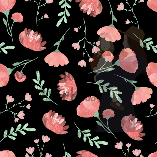 Watercolor coral floral-Black