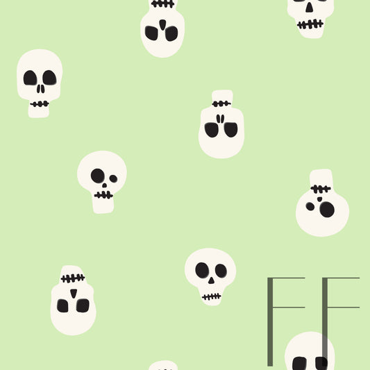 Halloween Skulls Pastel Lime raspberry Pattern