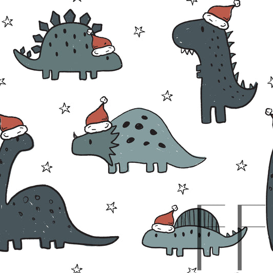 Christmas Dinos Green white raspberry Pattern