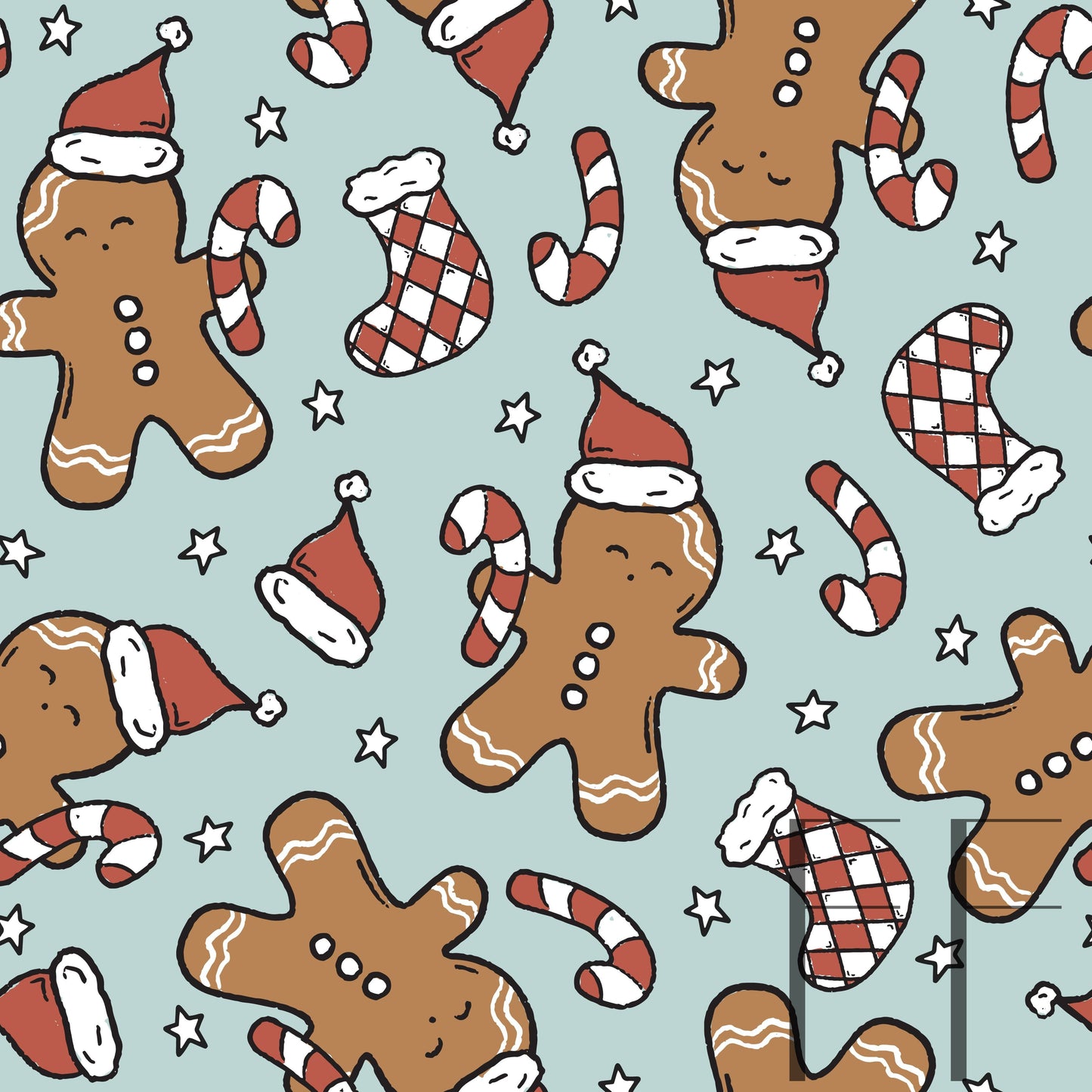 Cute Gingerbread Light blue raspberry Pattern