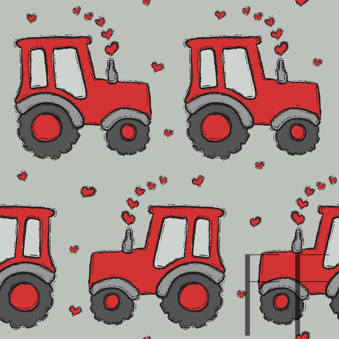 Valentine Tractors Mute Red Grey Bg raspberry pattern