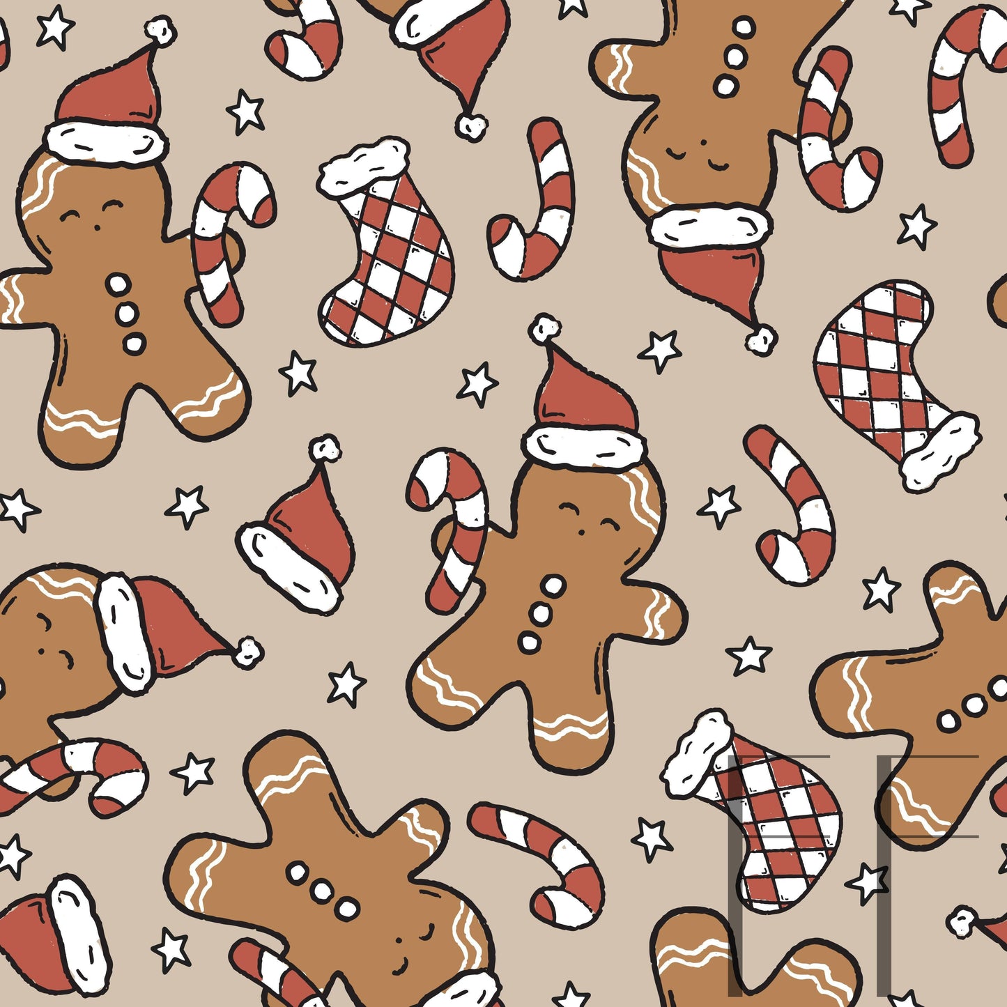 Cute Gingerbread Beige raspberry Pattern