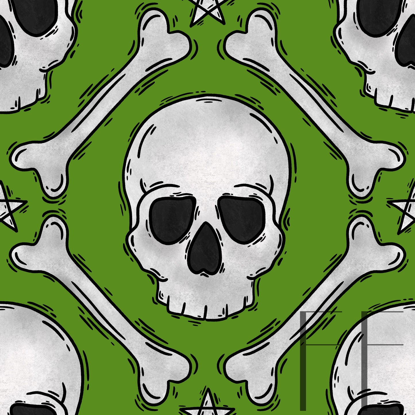 Skull Bones Green Raspberry pattern