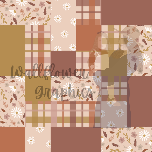 Dainty Fall Floral and Leaves Patchwork