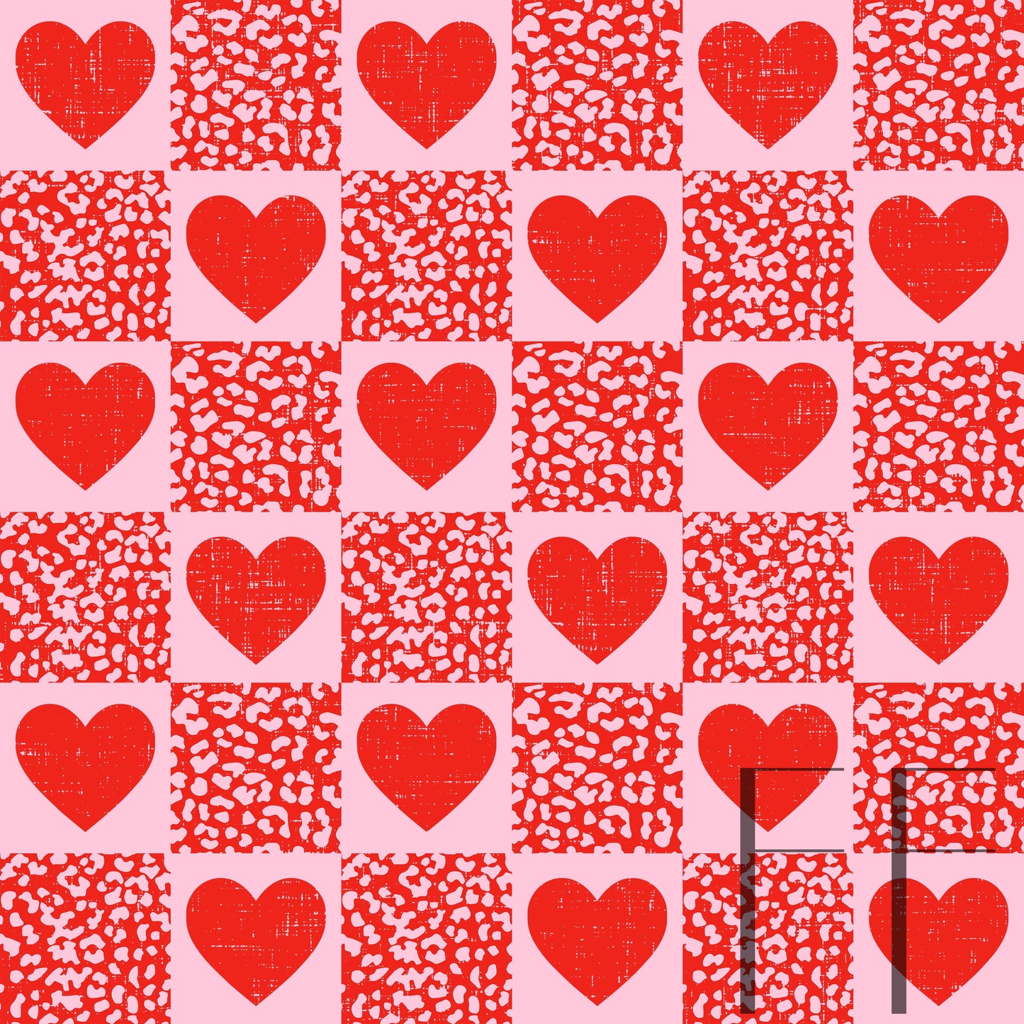 Checkerboard Leopard Hearts brights raspberry pattern