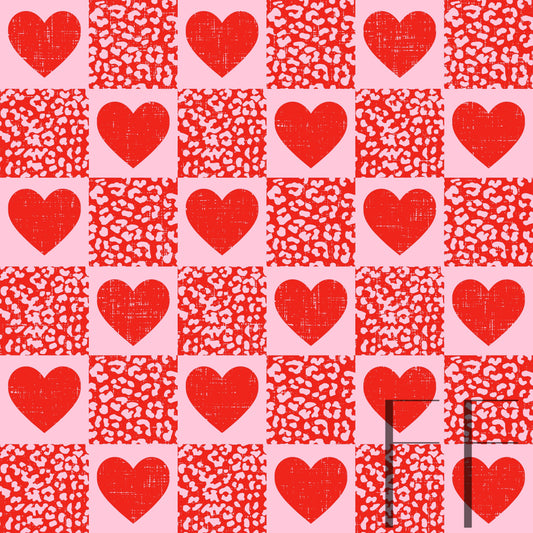 Checkerboard Leopard Hearts brights raspberry pattern