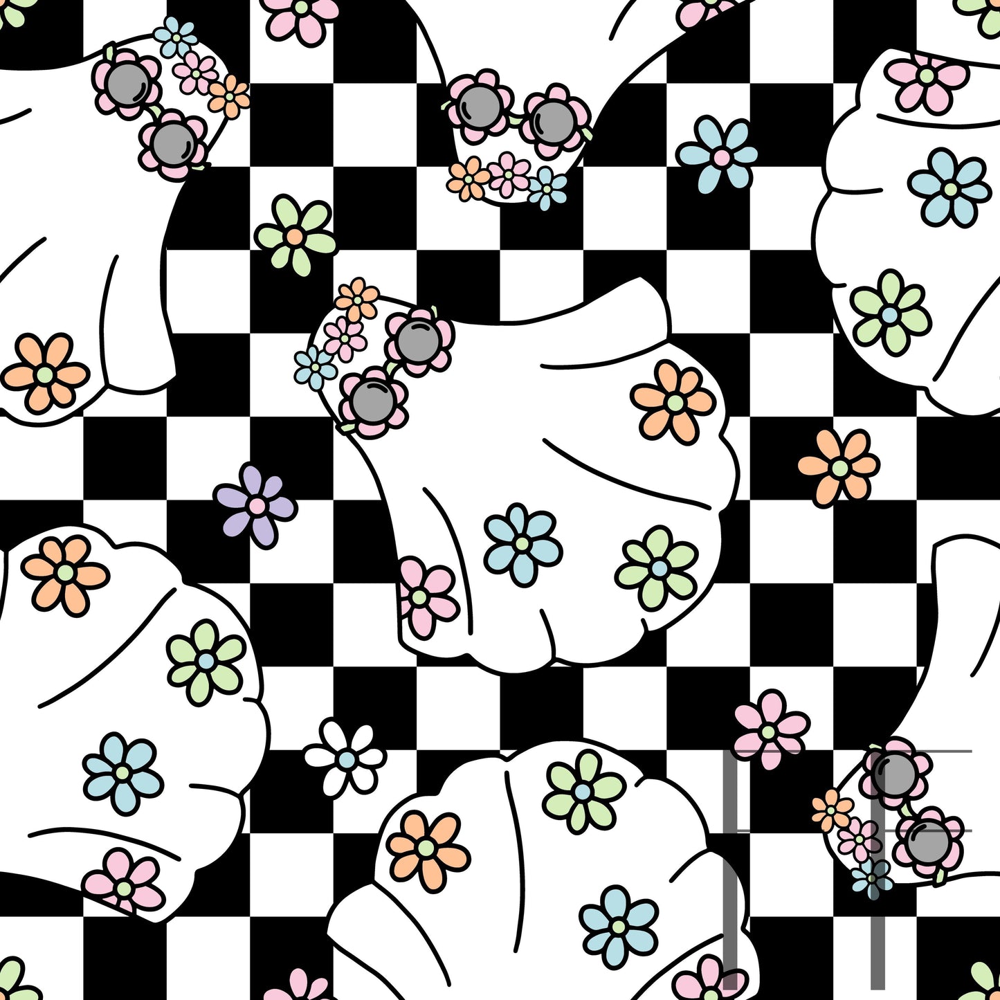 Groovy Ghosts Black and white raspberry Pattern