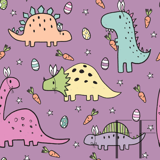 Pastel Easter Dinos Purple BG Raspberry Pattern